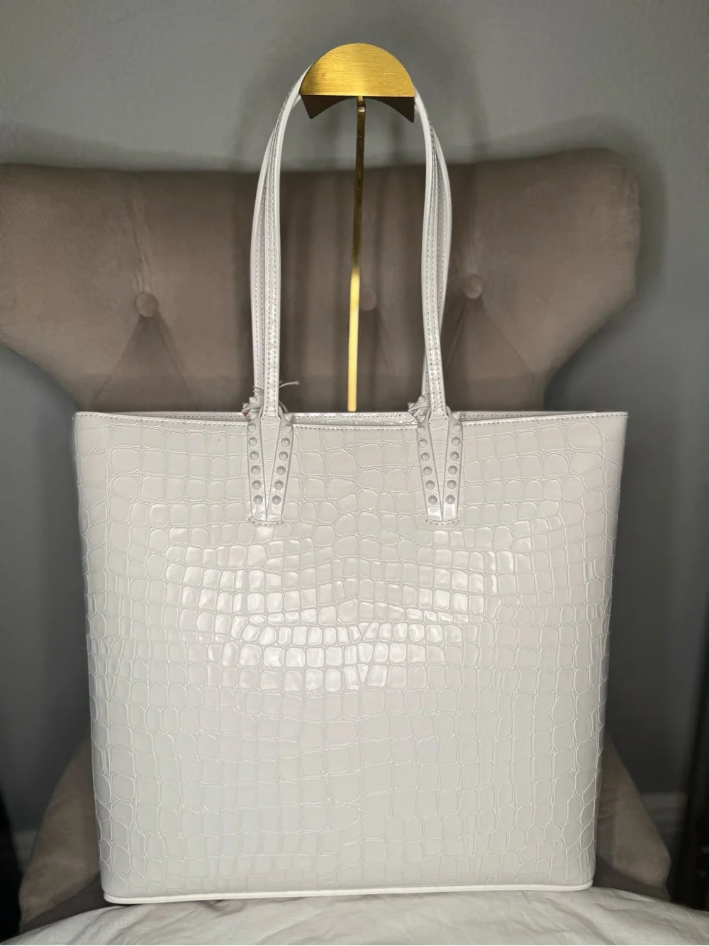 Christian Louboutin White Croc-Embossed Leather Tote
